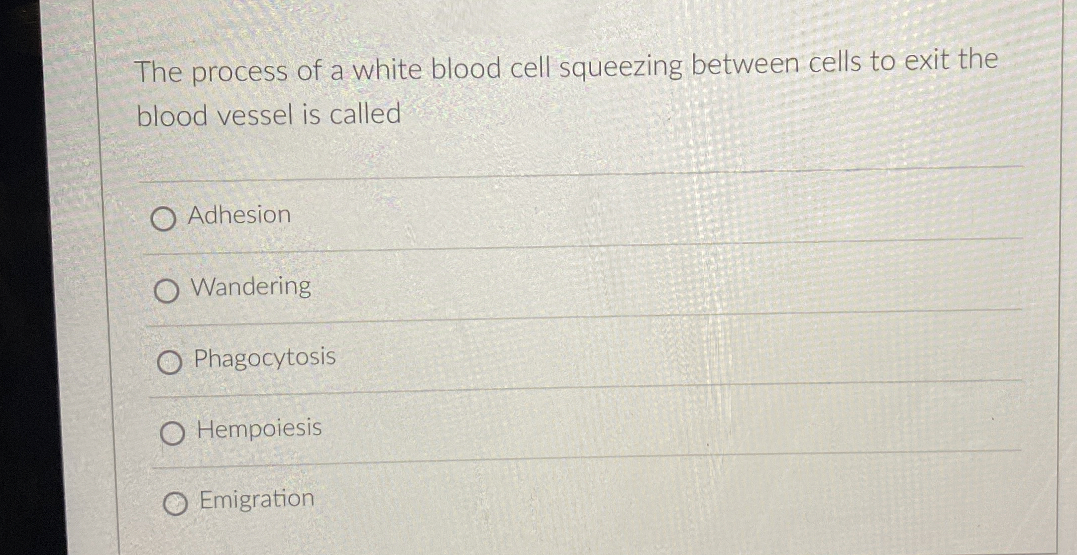 Solved The process of a white blood cell squeezing between | Chegg.com