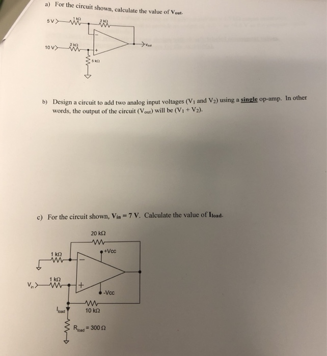 Solved a) For the circuit shown, calculate the value of Vout | Chegg.com