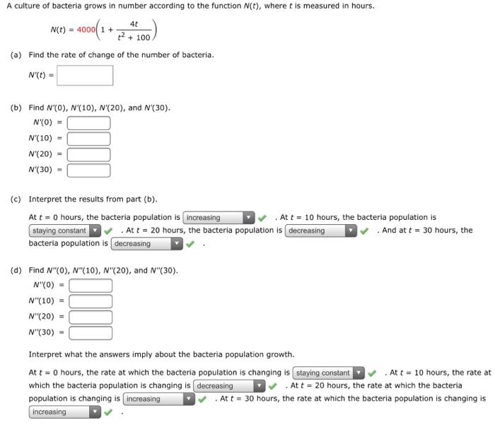 Solved A culture of bacteria grows in number according to | Chegg.com