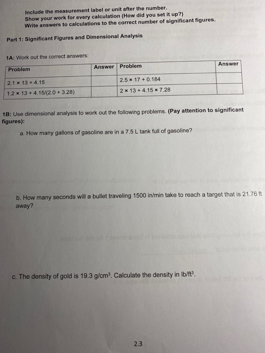 Solved Significant Figures and Dimensional AnalysisCan | Chegg.com