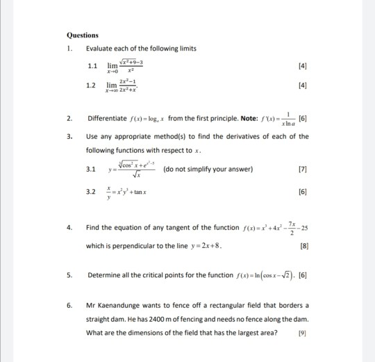 Solved Questions 1. Evaluate each of the following limits | Chegg.com