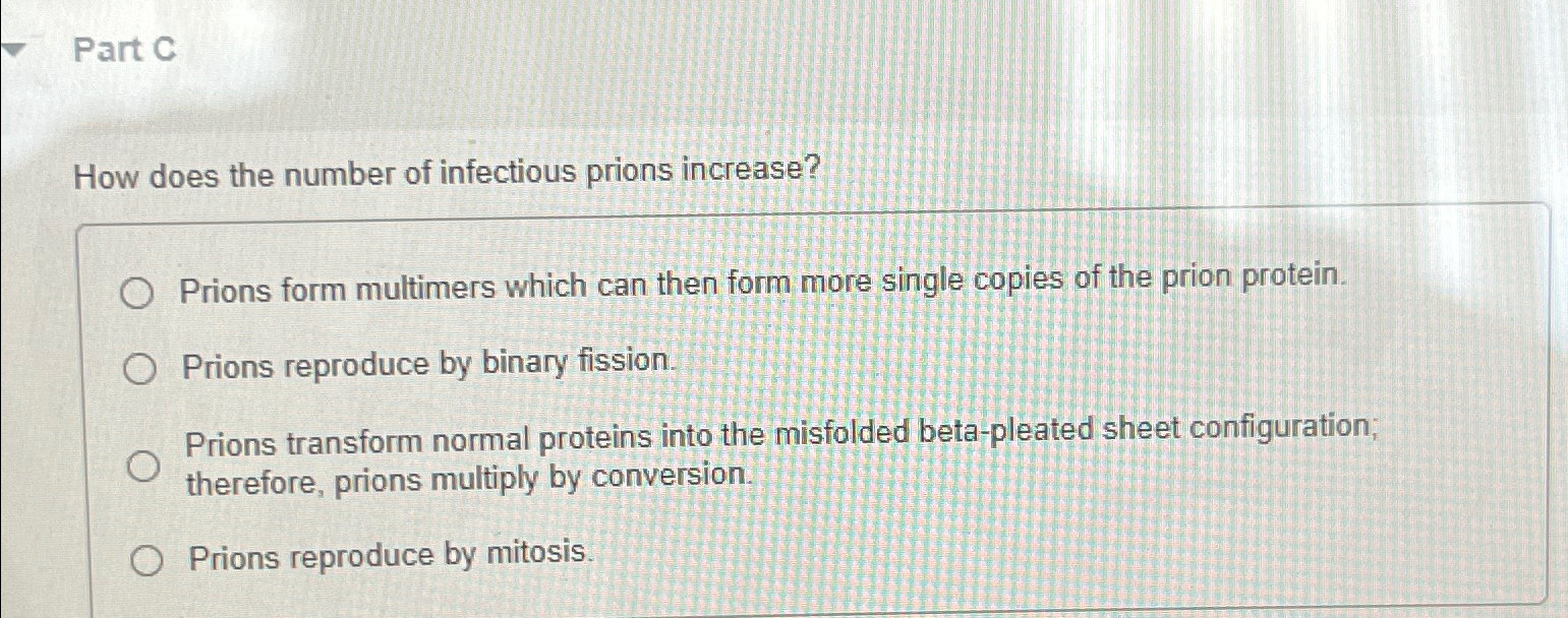 Solved Part Chow Does The Number Of Infectious Prions