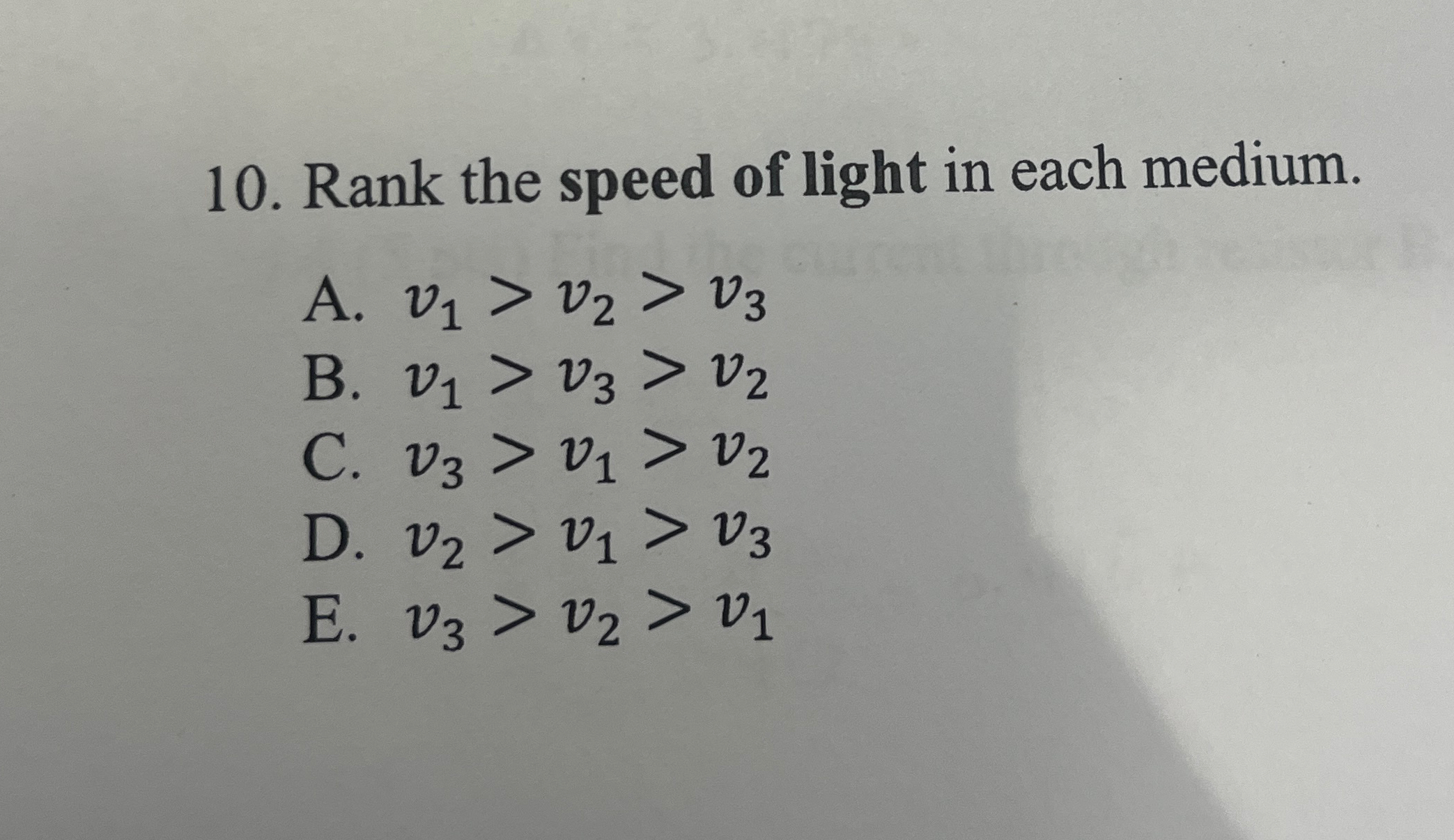 Solved Rank the speed of light in each | Chegg.com