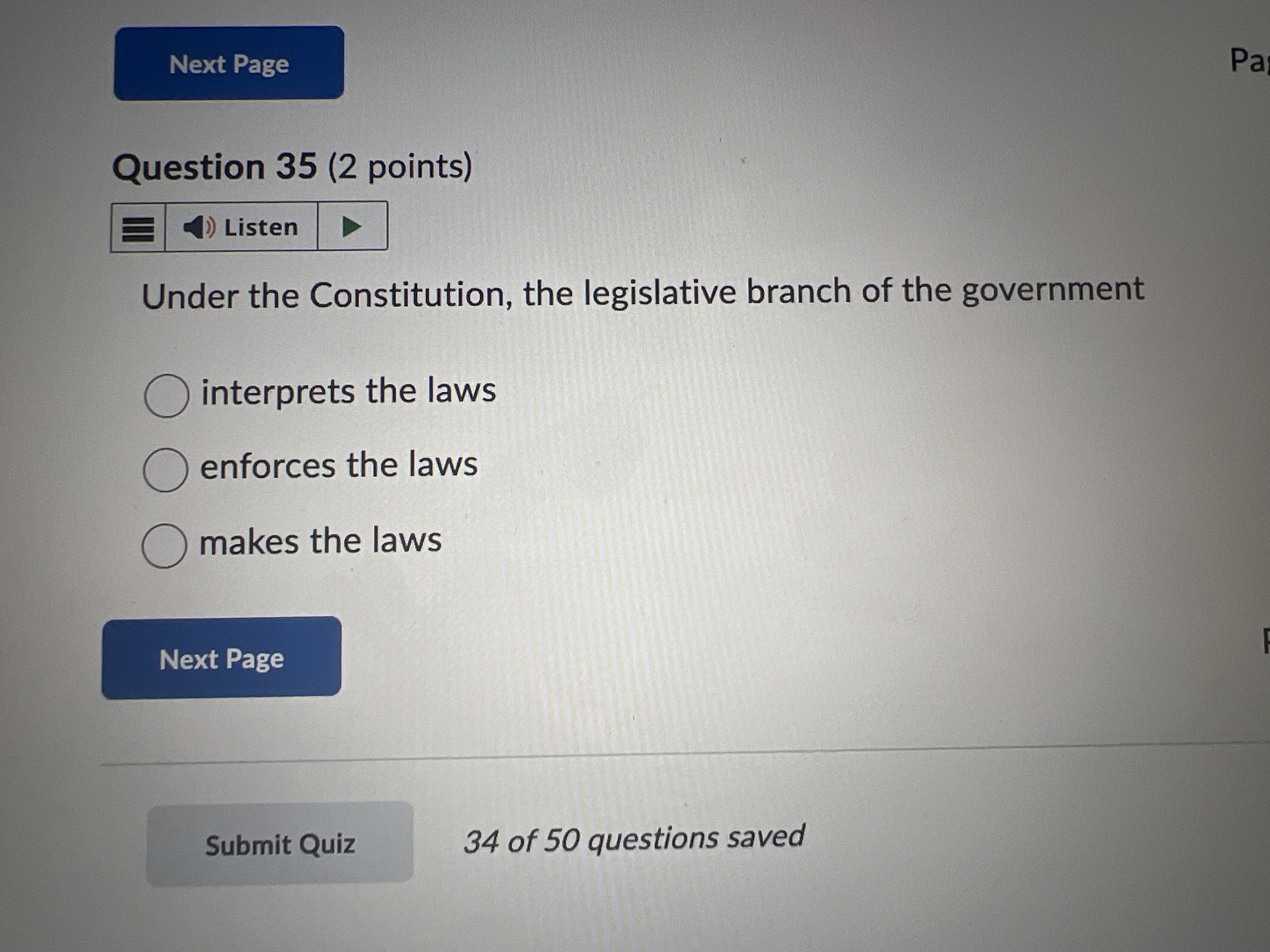 Solved Question 35 (2 ﻿points)Under the Constitution, the | Chegg.com