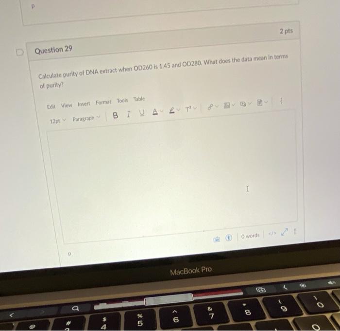 Solved 2 pts Question 29 Calculate purity of DNA extract | Chegg.com