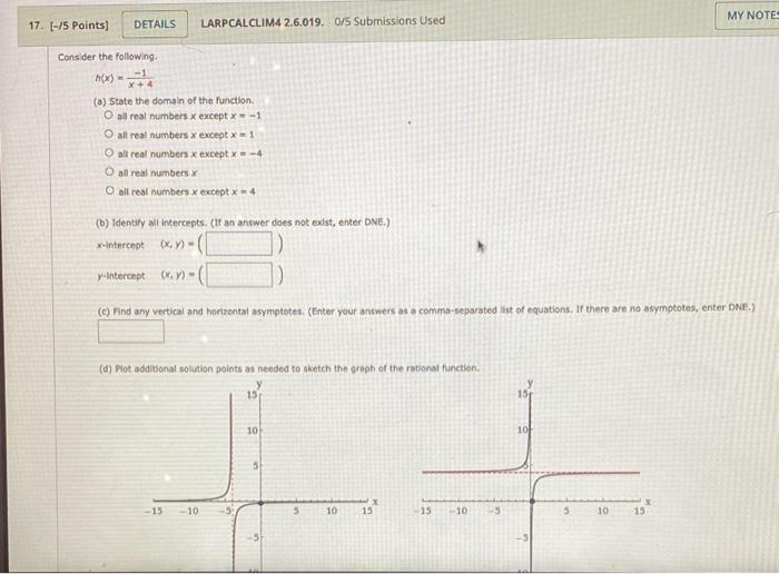Solved 16. (-/5 Points) DETAILS LARPCALCLIM4 2.6.017.0/5 | Chegg.com