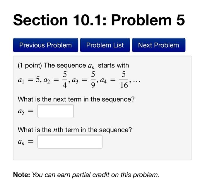 Solved Section 10.1: Problem 5 Previous Problem Problem List | Chegg.com
