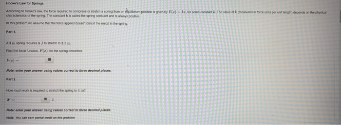 Solved Hock's for Springs position According to Hooke's the | Chegg.com