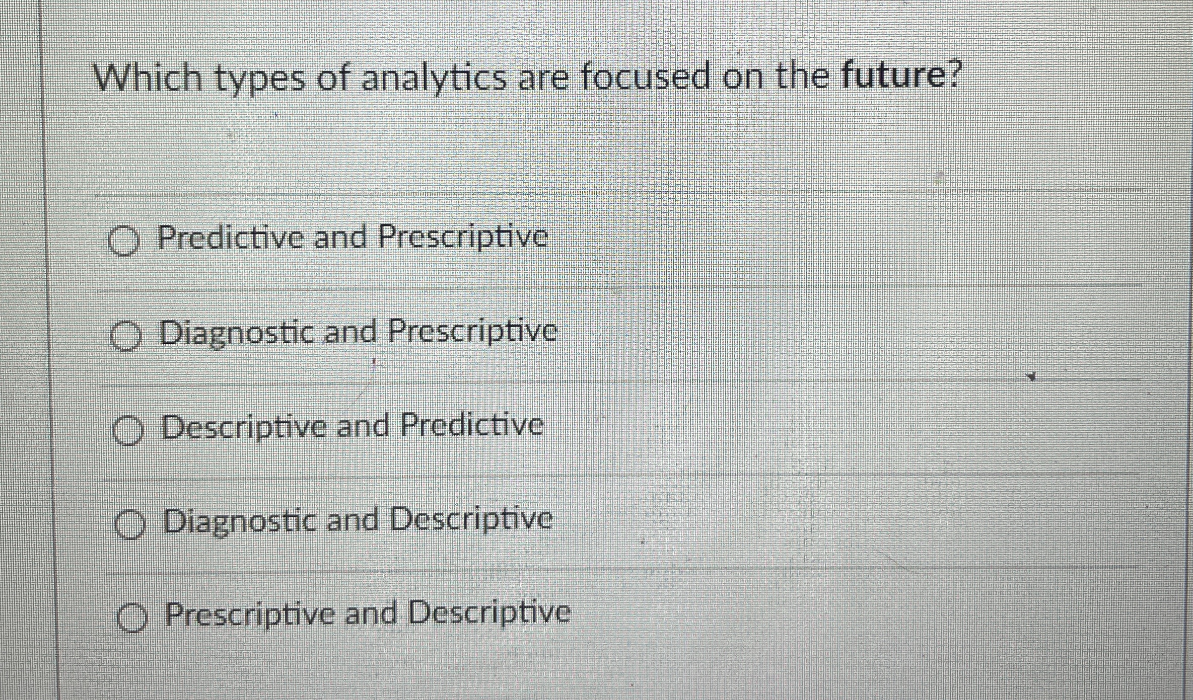 Solved Which types of analytics are focused on the | Chegg.com