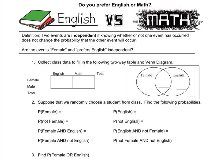 Solved Do You Prefer English Or Math English Vs Math Chegg Com