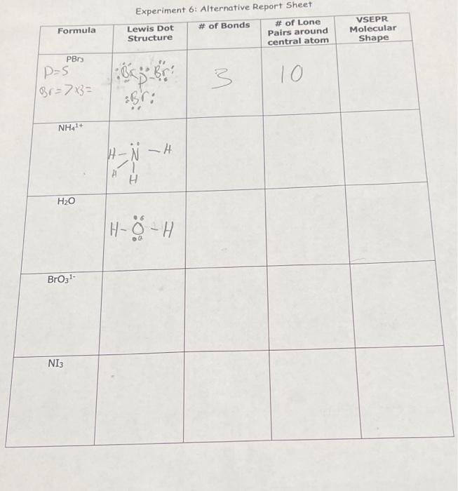 Solved Formula Experiment 6: Alternative Report Sheet Lewis | Chegg.com