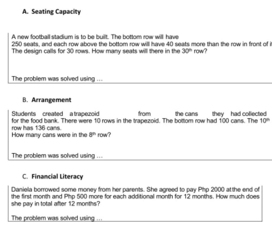 Solved A. Seating Capacity A new football stadium is to be Chegg