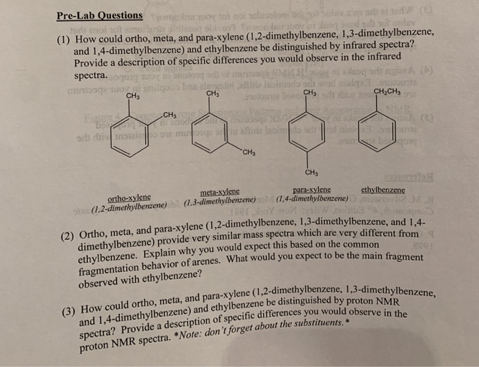 Solved Pre Lab Questions 1 How Could Ortho Meta And P Chegg Com