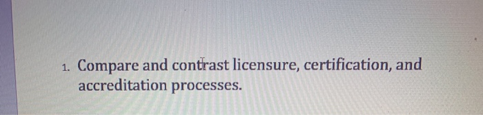 Solved 1. Compare And Contrast Licensure, Certification, And | Chegg.com