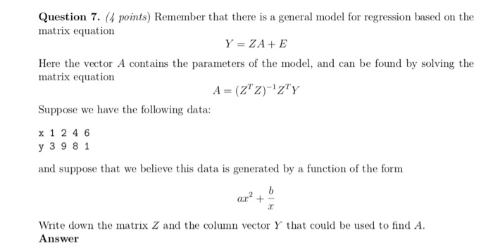Solved Question 8. (6 points) Suppose we have the data in | Chegg.com