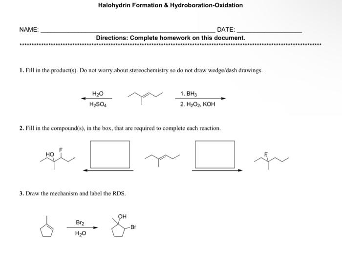 Solved Halohydrin Formation And Hydroboration Oxidation Name