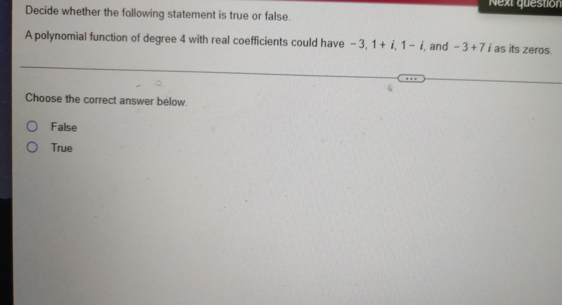 Solved Determine whether the statement below is true or | Chegg.com