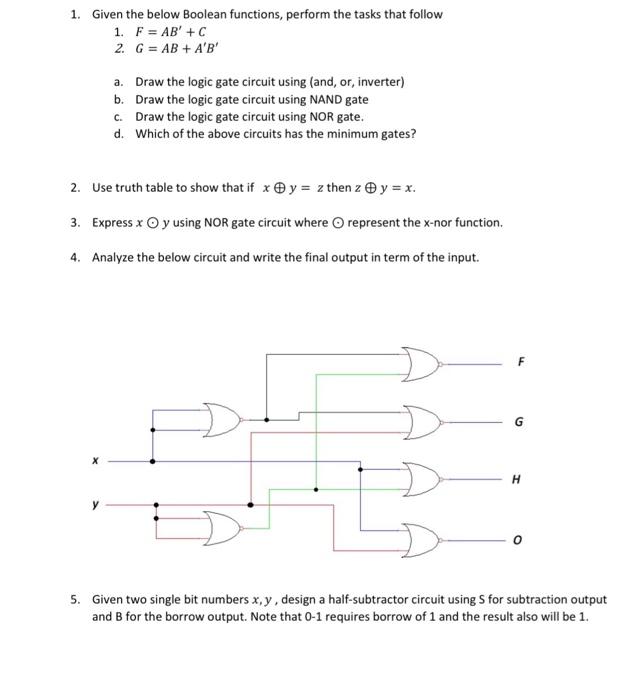 Solved 1. Given the below Boolean functions, perform the | Chegg.com