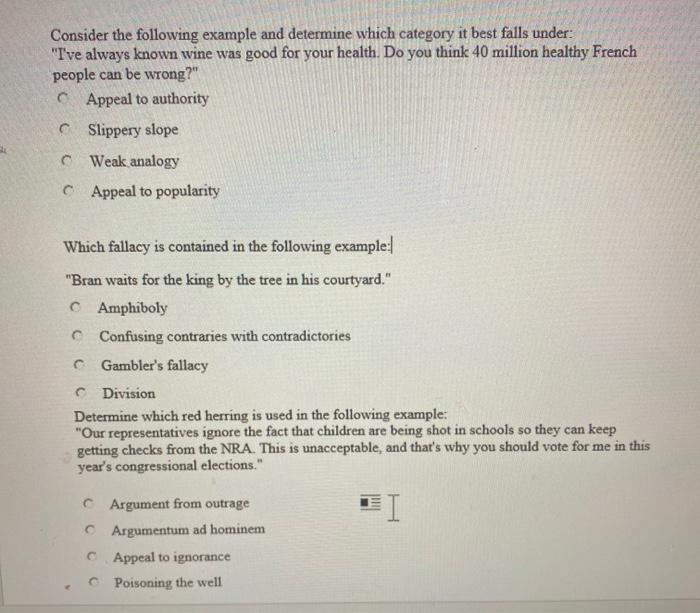 Solved Consider the following example and determine which | Chegg.com