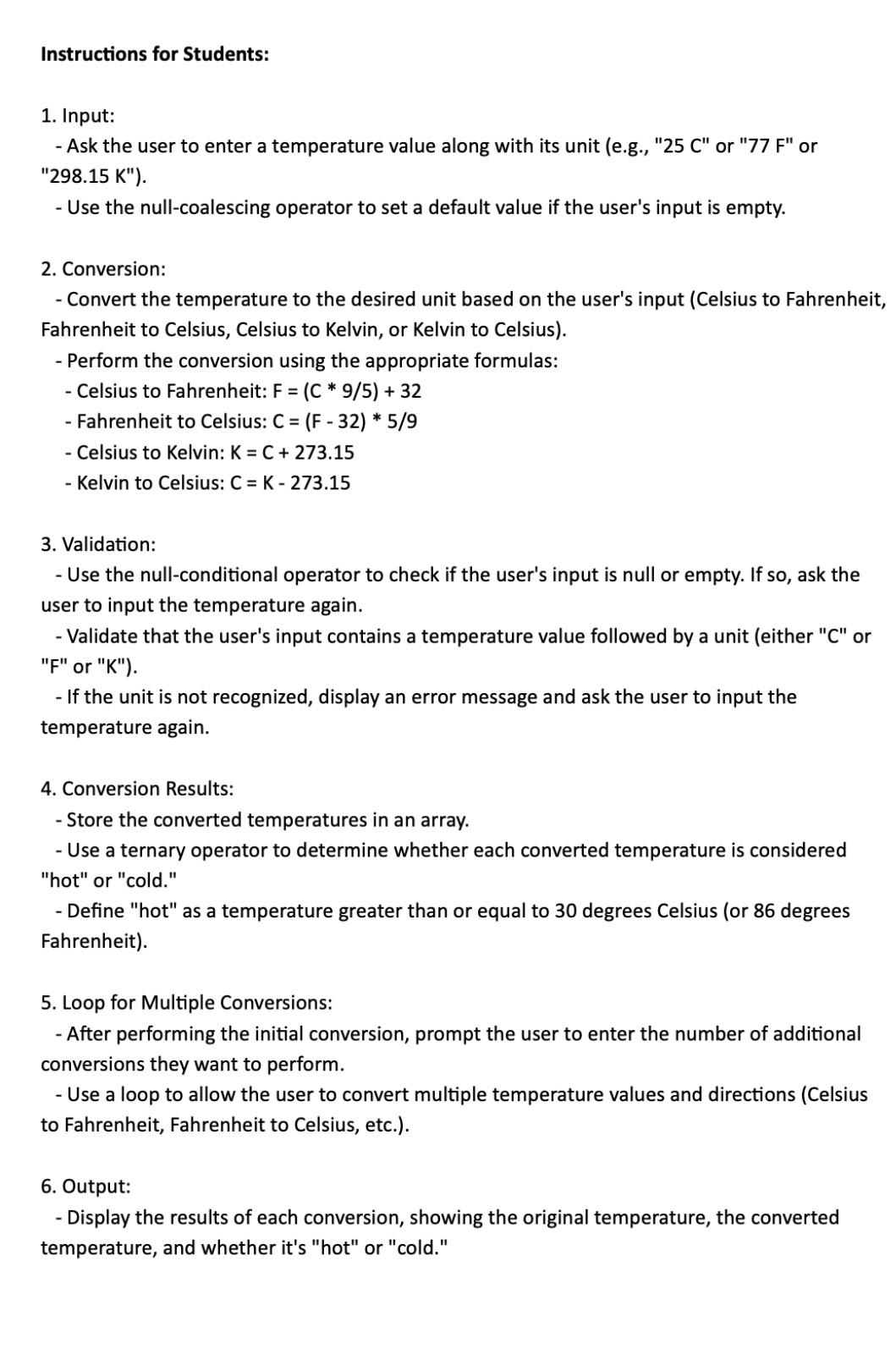 Solved Temperature Converter You are assigned to write a C\# | Chegg.com