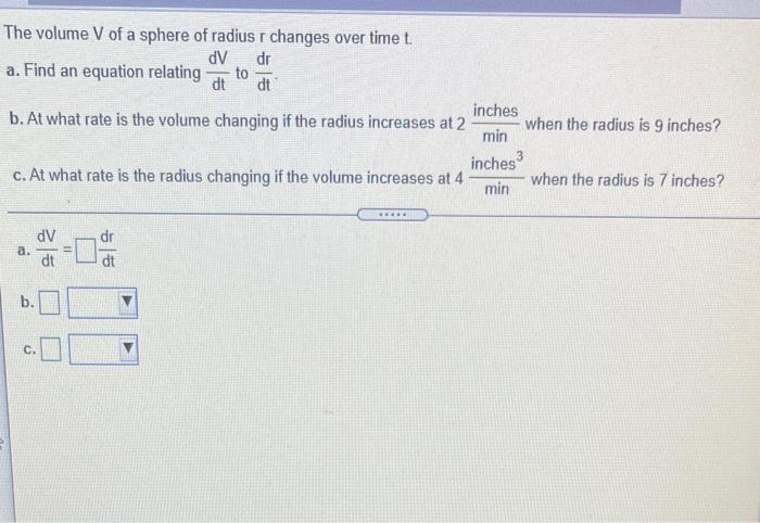 Solved The volume V of a sphere of radius r changes over | Chegg.com