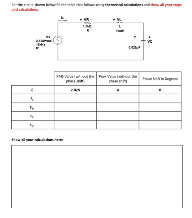 Solved For the circuit shown below fill the table that | Chegg.com