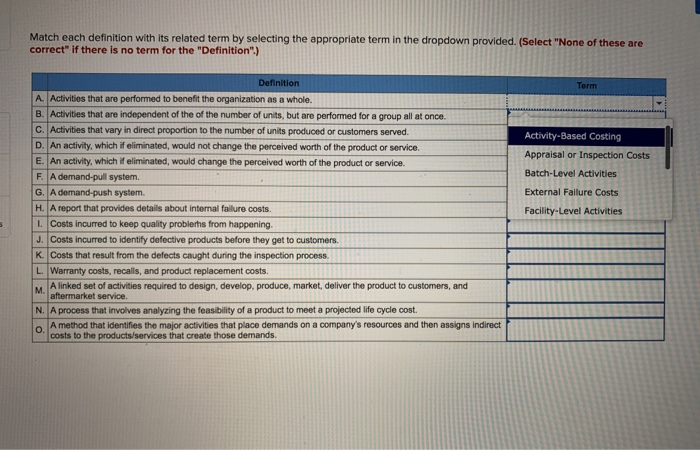 Solved Match each definition with its related term by | Chegg.com