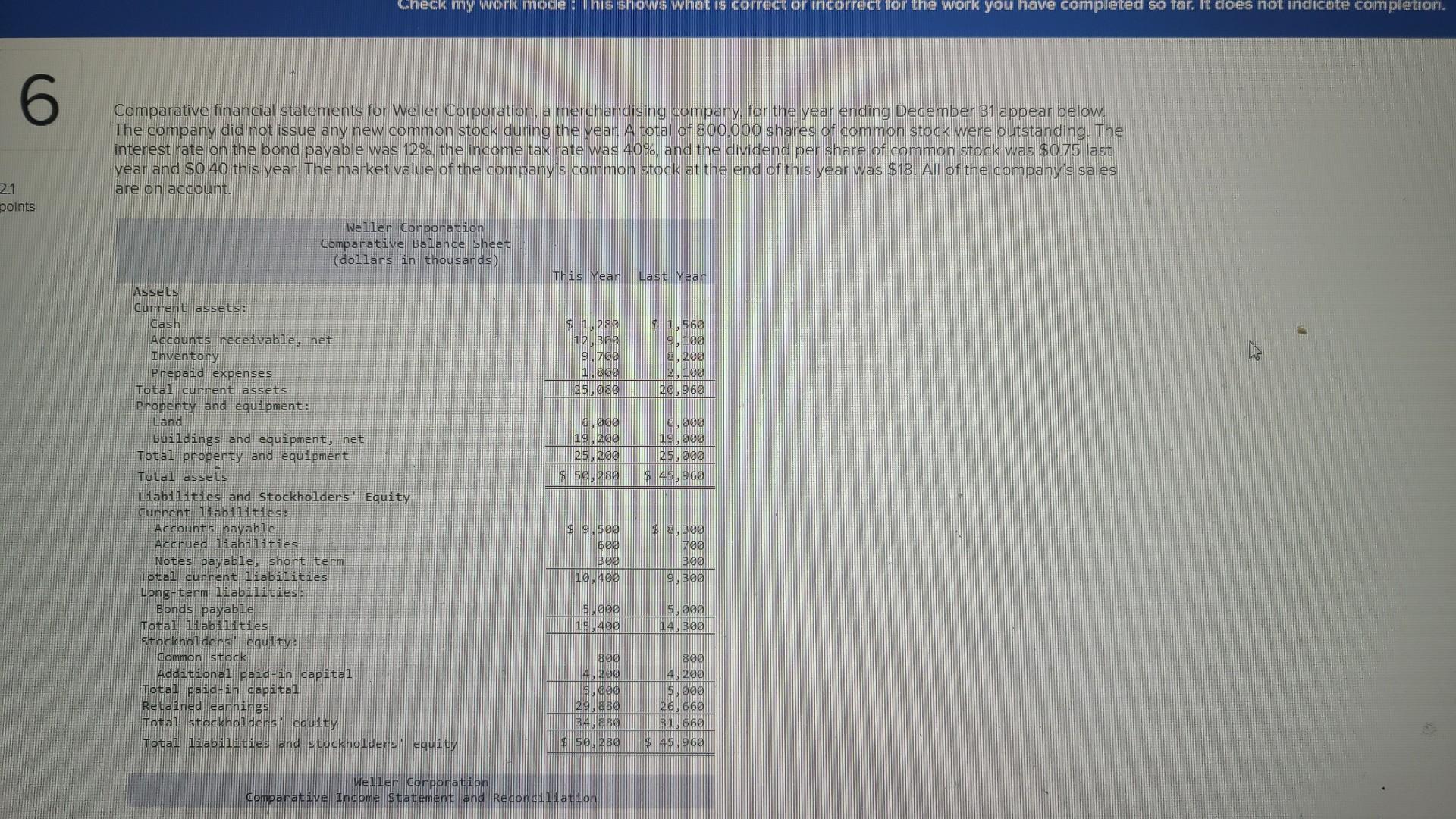 Solved 6 Required: Compute The Following Financial Data For | Chegg.com