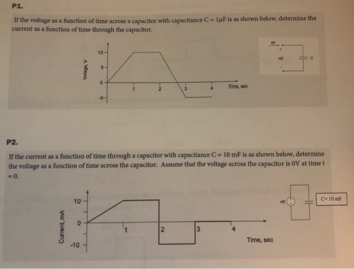 Solved P1. me voltage as a function of time across a | Chegg.com