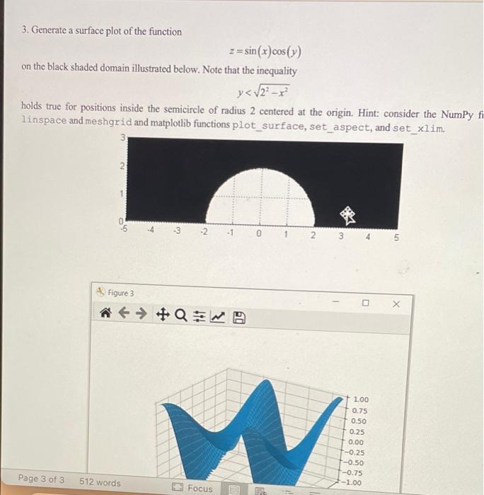 Solved 3. Generate a surface plot of the function z=sin(x) | Chegg.com