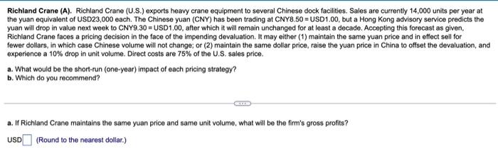 Solved Richland Crane (A). Richland Crane (U.S.) Exports | Chegg.com