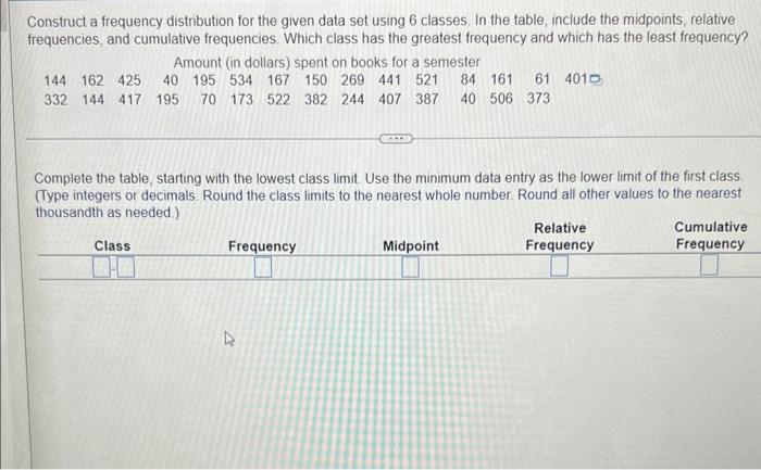 Solved Construct a frequency distribution for the given data | Chegg.com
