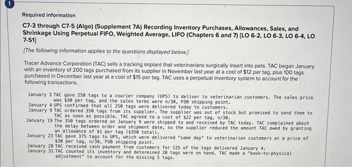 Solved Required information C7-3 through C7-5 (Algo) | Chegg.com