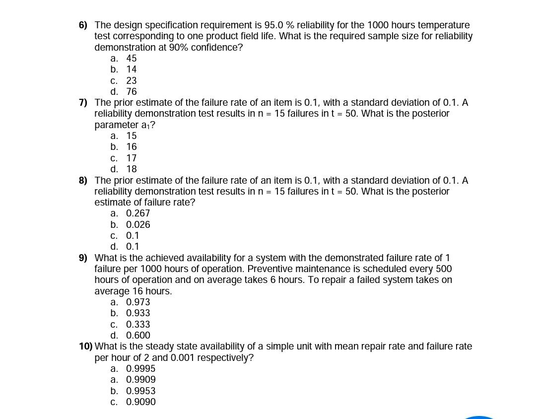 Solved 6) The design specification requirement is 95.0% | Chegg.com