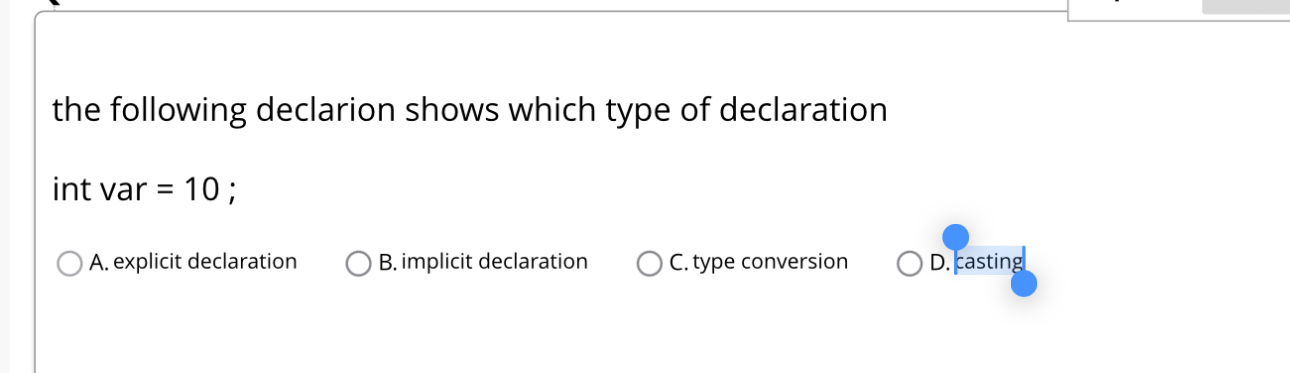 Solved the following declarion shows which type of | Chegg.com