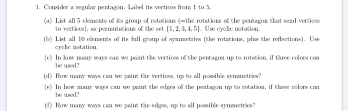 Solved 1. Consider a regular pentagon. Label its vertices | Chegg.com