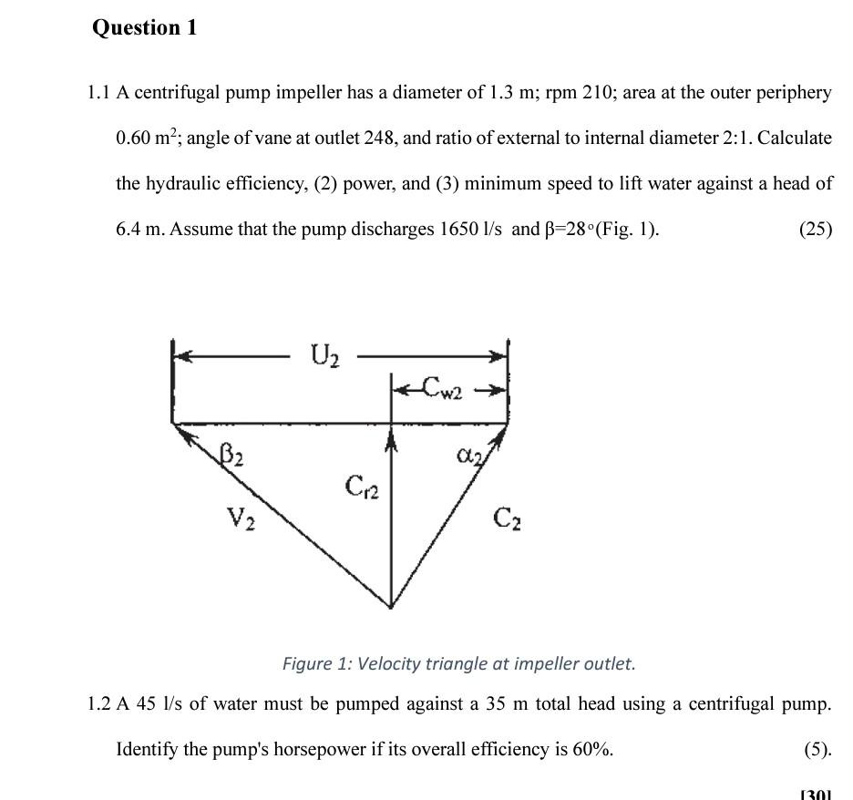 1.1 A centrifugal pump impeller has a diameter of 1.3 | Chegg.com