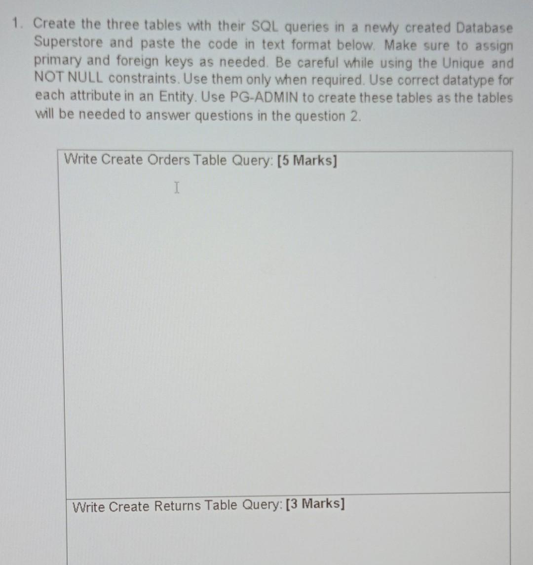 1. Create the three tables with their SQL queries in | Chegg.com