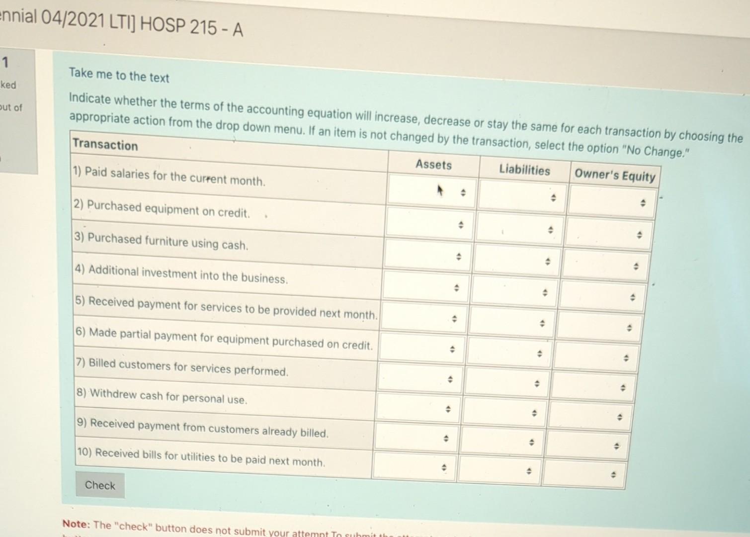Solved nnial 04/2021 LTI] HOSP 215 - A Take me to the text | Chegg.com