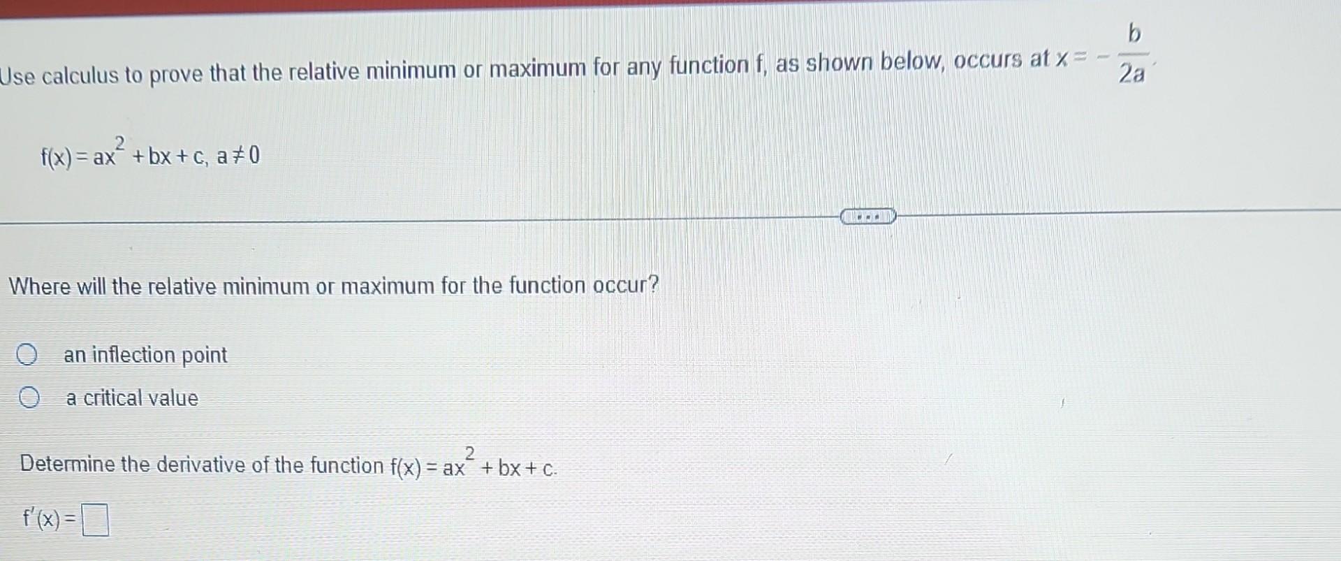 Solved Jse calculus to prove that the relative minimum or | Chegg.com