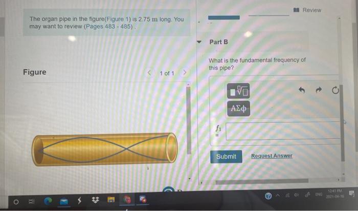 Solved Review The organ pipe in the figure(Figure 1) is 2.75 | Chegg.com