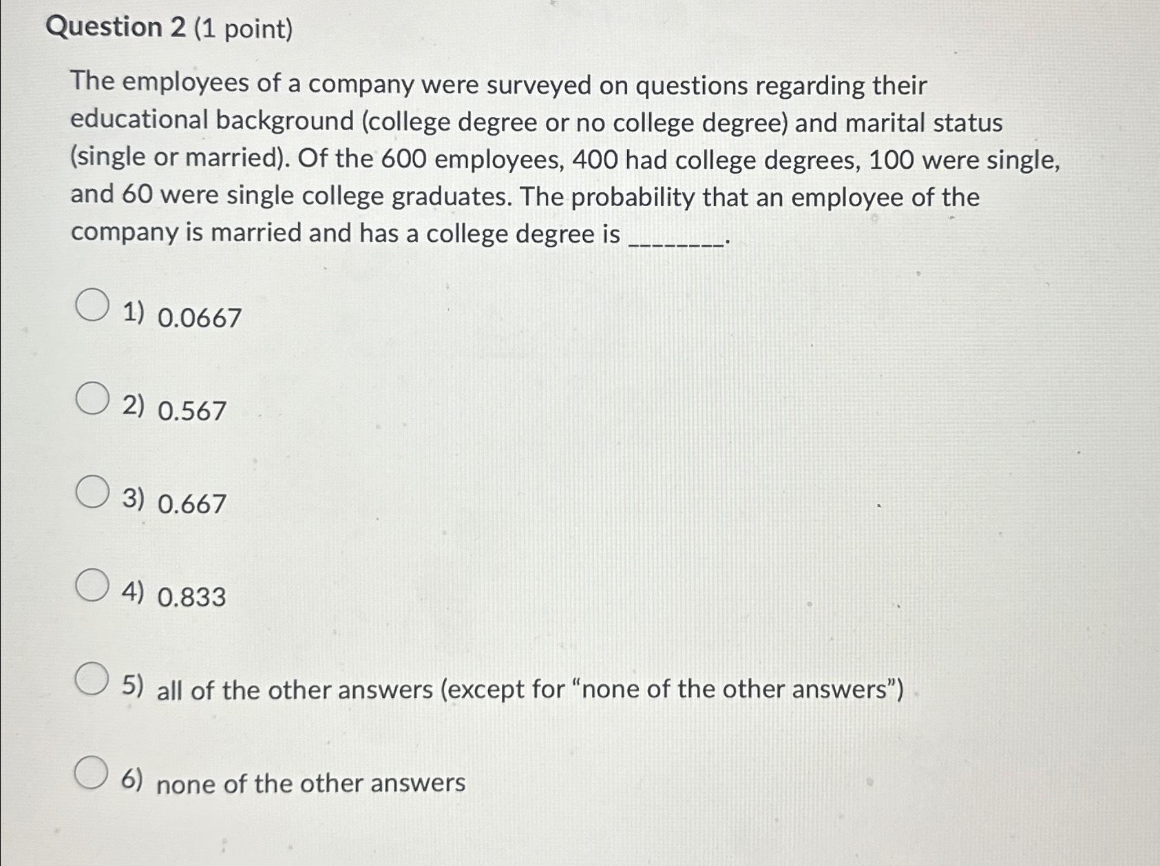 Solved Question 2 (1 ﻿point)The Employees Of A Company Were | Chegg.com