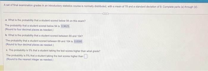Solved A set of final examinstion grades in an introductory | Chegg.com