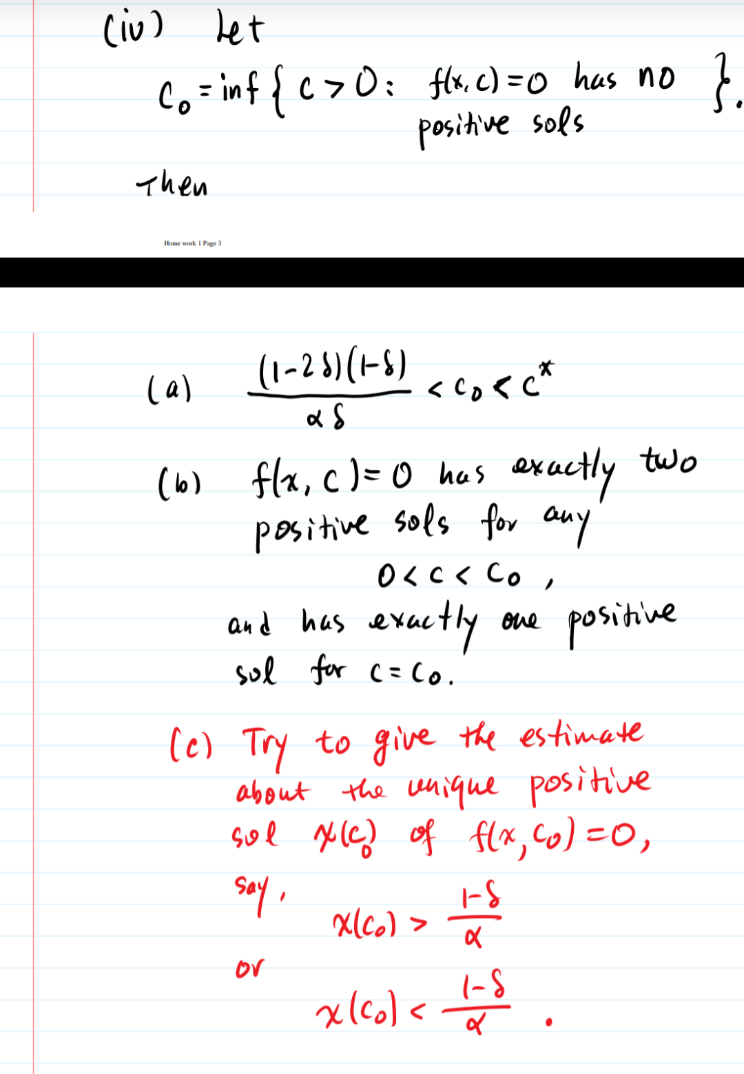 (iv) let C₁ = inf{c>0; Then Home work 1 Page 3 (128)
