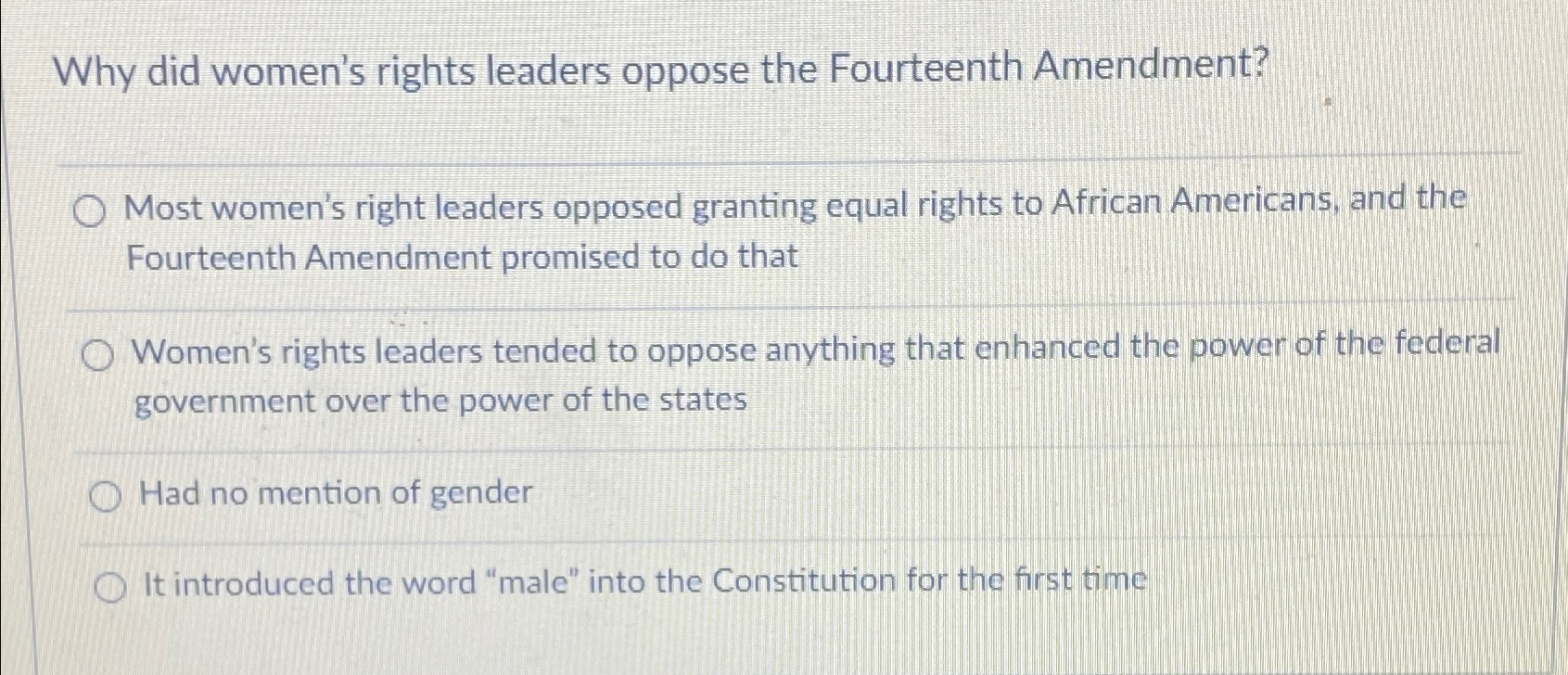 Solved Why did women's rights leaders oppose the Fourteenth