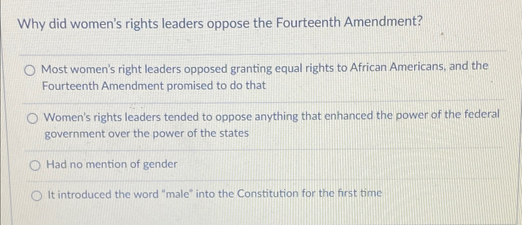 Solved Why Did Women's Rights Leaders Oppose The Fourteenth | Chegg.com