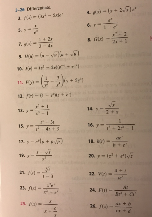 Solved 3 26 Differentiate 3 F X 3x 5x E 4 G X Chegg Com