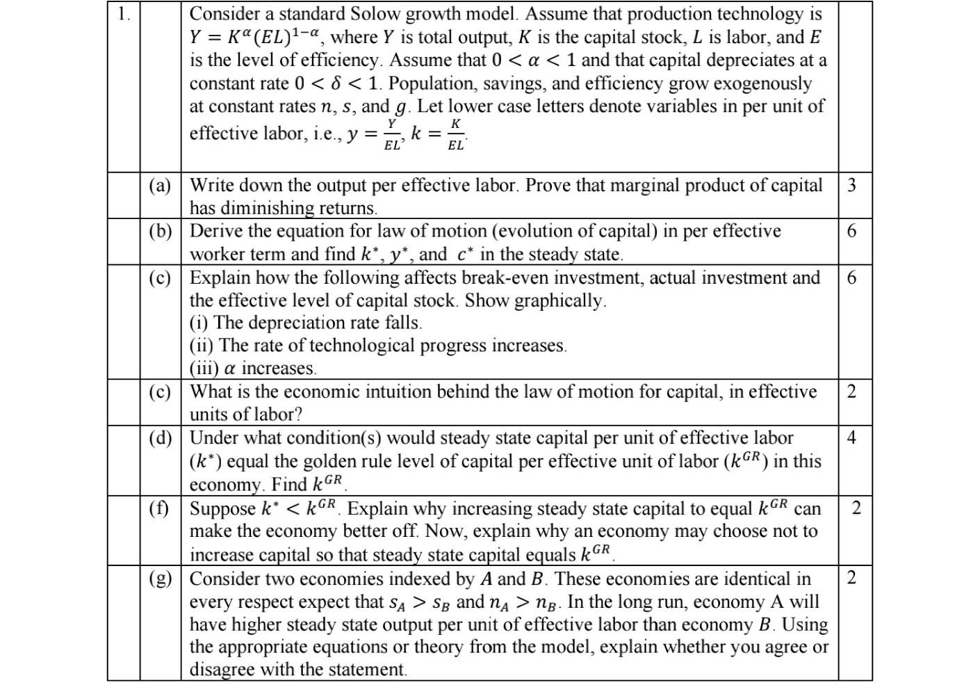 Solved 1. Consider a standard Solow growth model. Assume | Chegg.com