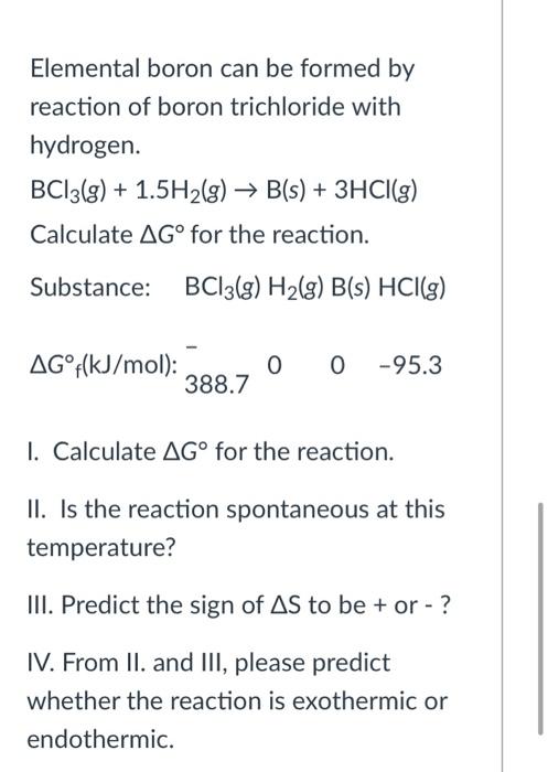 Solved Elemental Boron Can Be Formed By Reaction Of Boron | Chegg.com