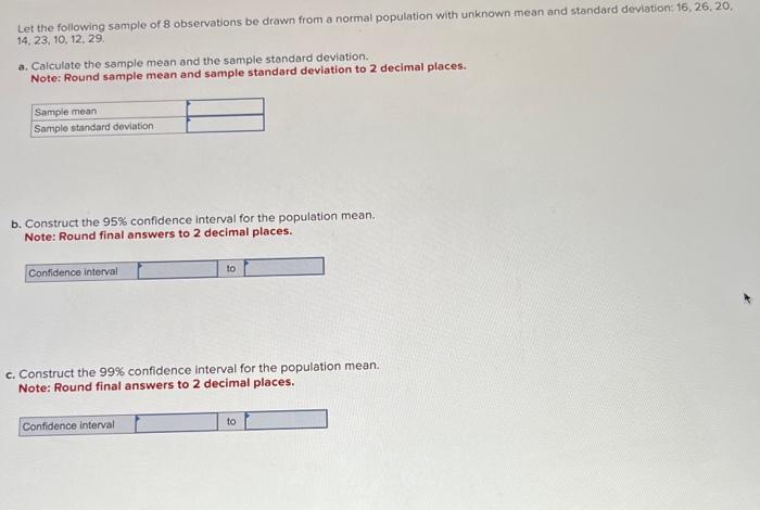 Solved Let the following sample of 8 observations be drawn | Chegg.com
